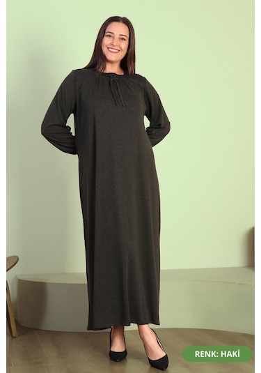Kadin Tesettur Buyuk Beden Kare Yaka Uzun Elbise 001