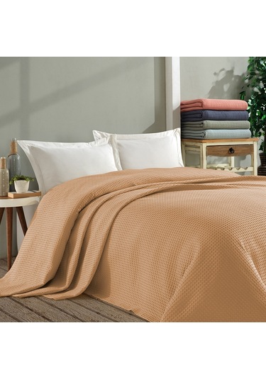 Coté Blanc %100 Pamuk Çift Kişilik Waffle Pike Örtü Turuncu