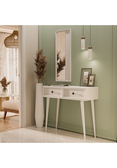 6020 Luna Ahşap Ayaklı Mdf Profil Çerçeveli Aynalı Beyaz