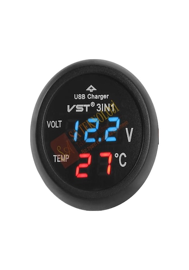 Araç Voltmetre 3in1 Mavi-kırmızı