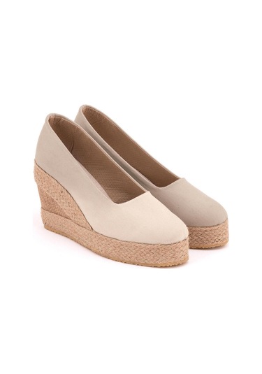 Bej Bej Platformlu Keten Dolgu Topuk Pl1000-1011