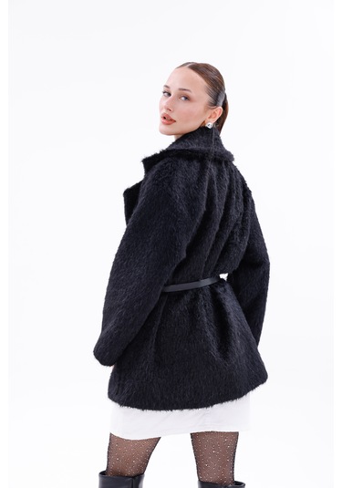 Kemer Detaylı-astarlı-düğmeli Kadın Kaban Siyah