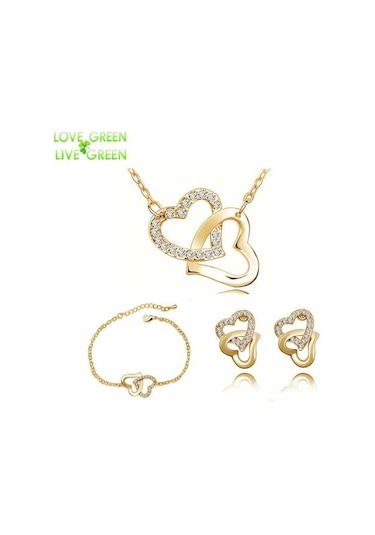 Çok Şık, Kolye, Küpe, Bileklik, Kalp Takı Seti 18 Gp Sevgililer