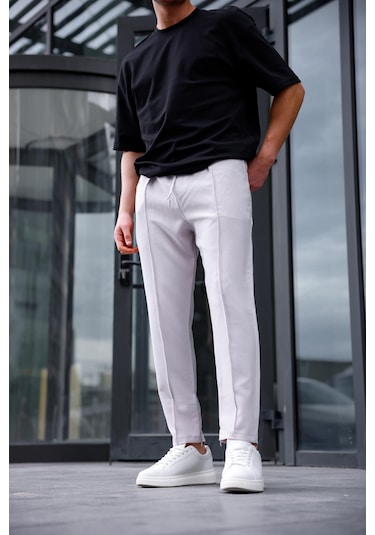 Erkek Gri Renk Esnek Likralı Fermuar Detaylı Jogger Pantolon-1752 Gri