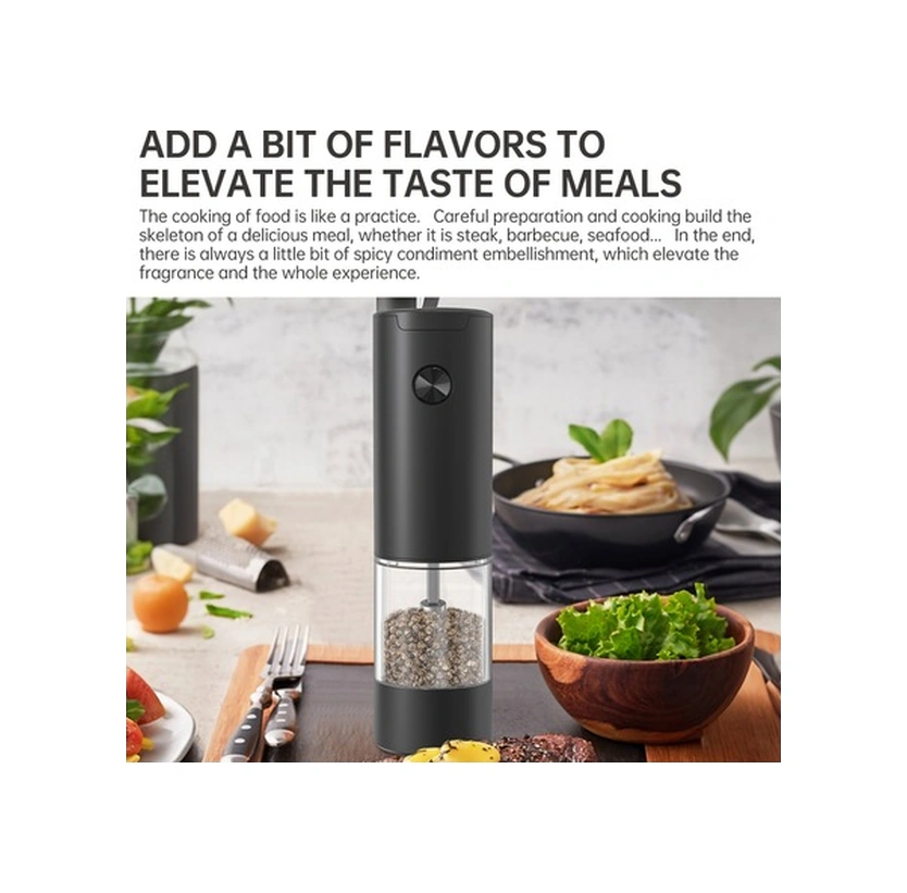 Fortunelane Pilli Tuz Ve Karabiber Değirmeni Seti - 95ml Şeffaf Hazne, Temizleme Fırçası Ve Depolama Tabanı Siyah Siyah