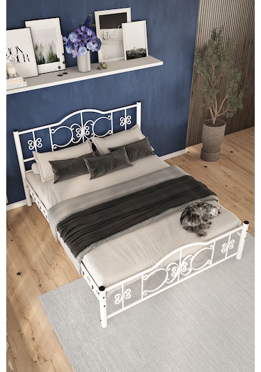 Argimo Pero Çift Kişilik Ferforje Metal Beyaz Karyola 150x200
