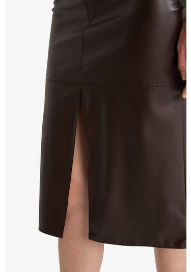 Defacto Kalem Yüksek Bel Penye Astar Suni Deri Midi Etek D4638ax25aubn116 Kahve