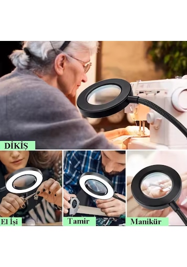 C48 Güçlü Ledli Büyüteçli Çalışma Lambası 3 Farklı Işık Rengi Usb