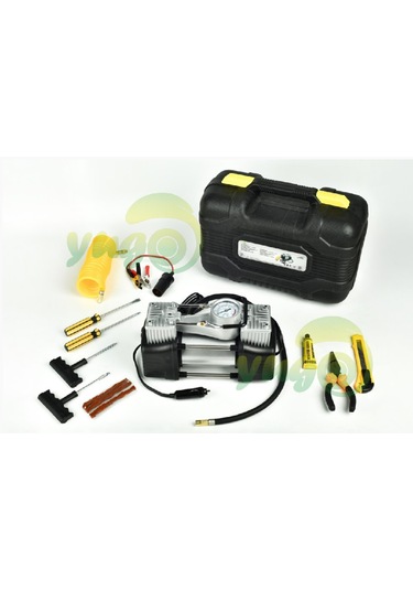 Hava Kompresörü Metal 12v Profesyonel Jumbo Çi̇ft Pi̇stonlu Lasti̇k Tami̇r Ki̇tli Set