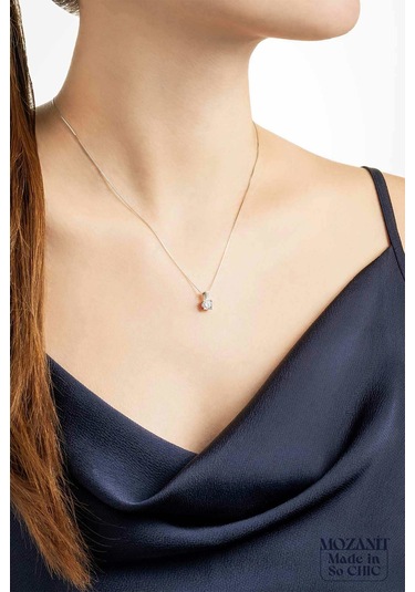 So Chic Mozanit Dokunuşu 18 Ayar Beyaz Altın Kaplama 45 Cm Gümüş Tektaş Kolye Rodyum