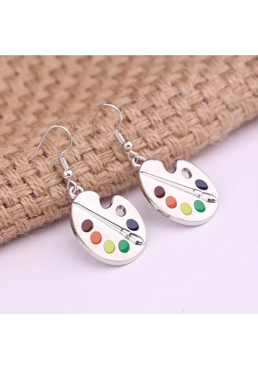 Fırçalarla Boya Paletleri Şeklinde Sarkan Küpeler Tre Çok Renkli