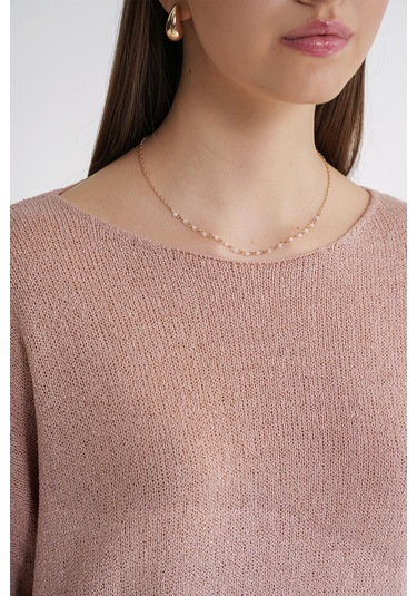 6933 Kadın Kayık Yaka İnce Mevsimlik Triko Kazak Pudra Pudra