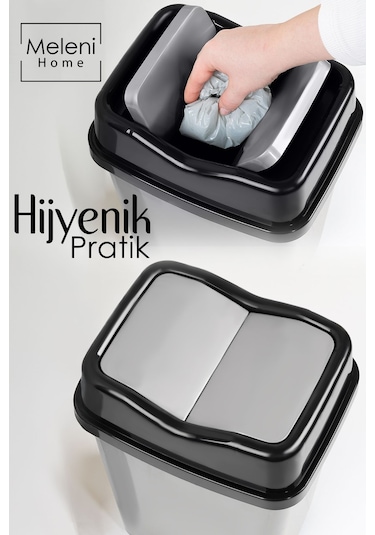 Çift Kapaklı Plastik Çöp Kovası - Ev Ofis Banyo Mutfak Çöp Kovası Gri 30 Litre Gri
