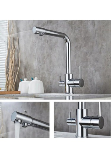 Paslanmaz Pirinç Arıtmalı Krom Eviye Bataryası Gri