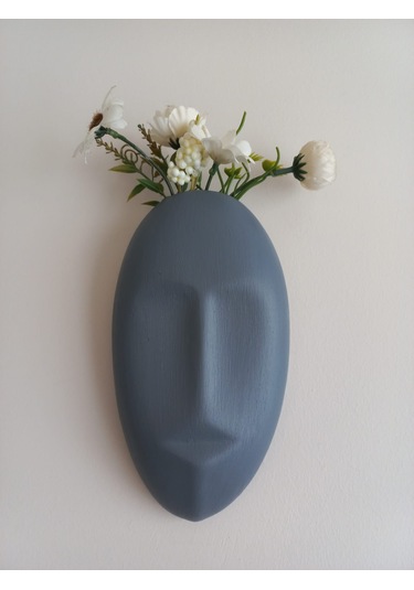 Dekoratif Mask Duvar Vazosu, Duvar Dekoru ,heykel Duvar Süsü, Gri