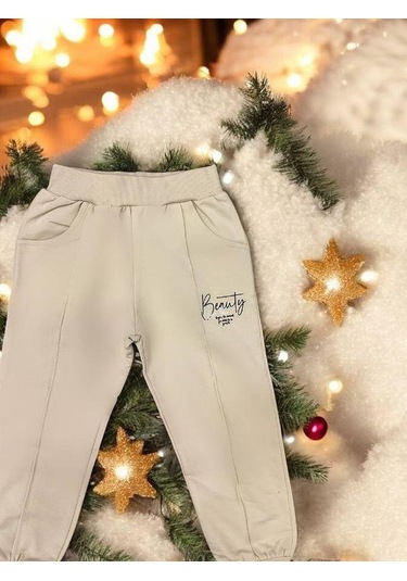 Kız Çocuk Pamuklu Beli Paçası Lastikli Eşofman Alt-15145 Bej