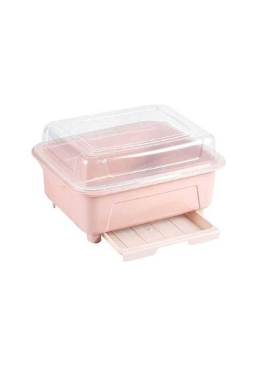 Pazly Kapaklı Plastik Bulaşık Kurutma Rafı - Mutfak Çatal Bıçak Tepsisi - Pembe Renk - Kullanışlı Mutfak Malzemeleri Pembe