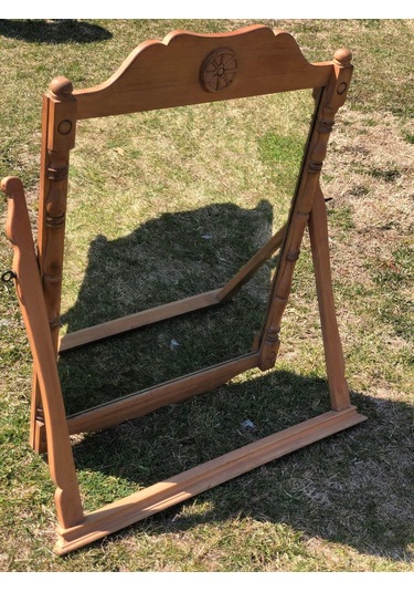 Vintage Oymalı Şifoniyer Aynası 74x102 cm - Dekoratif Standlı Ayn Kahverengi