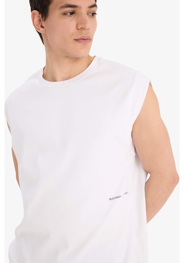 DeFacto %100 Pamuk Boxy Fit Bisiklet Yaka Baskılı Atlet C5040AX25HSWT34