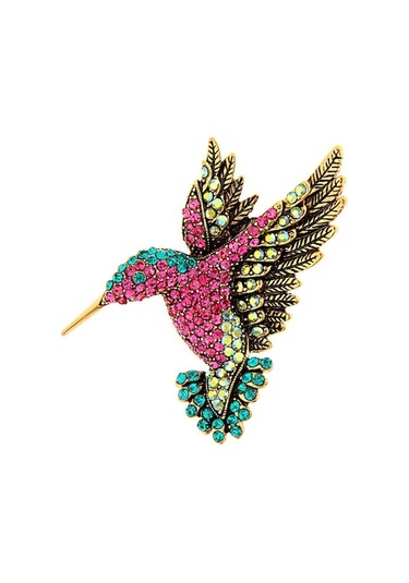 Trendooze Vintage Suntek Pin Hummingbird Hayvan Güzel Giyim Diamante Broş Qg Çok Renkli