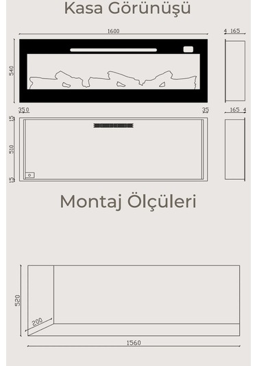 Pagla 160 Elektrikli Şömine - Isıtıcılı, Cam Çerçeveli, Tek Renkl