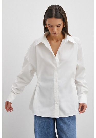Düğme Detaylı Pamuklu Gömlek Beyaz Beyaz