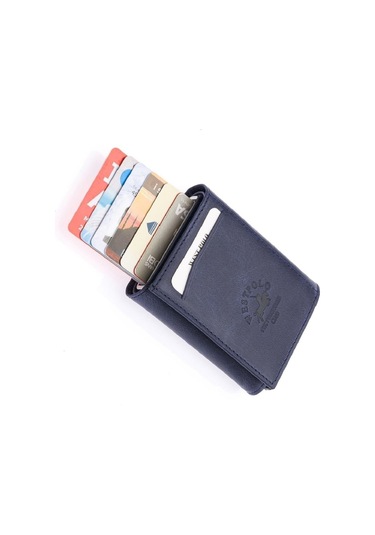 Safari Bol Kartlık Bölmeli Hakiki Deri Unisex Mekanizmalı Cüzdan Lacivert