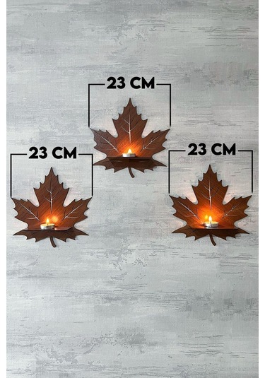 Dekoratif Ceviz Yaprak Desen Duvar Rafı 3 Lü Set 25 Cm Duvar Mumluğu - Mumluk Raf - Ahşap Desen Siyah