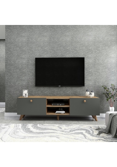 Dekorosso Veco Tv Ünitesi Ayaklı Ceviz-Antrasit