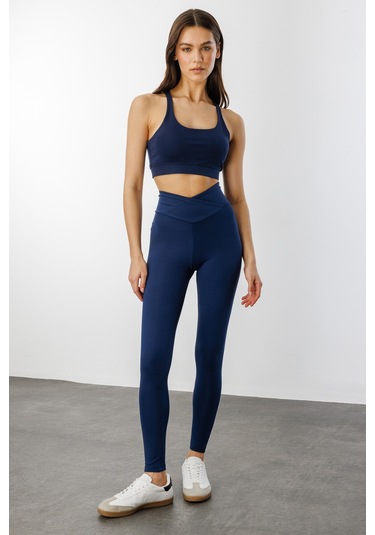 Çapraz Bel Detaylı Cross Waist Kadıntayt Çapraz-tayt Lacivert