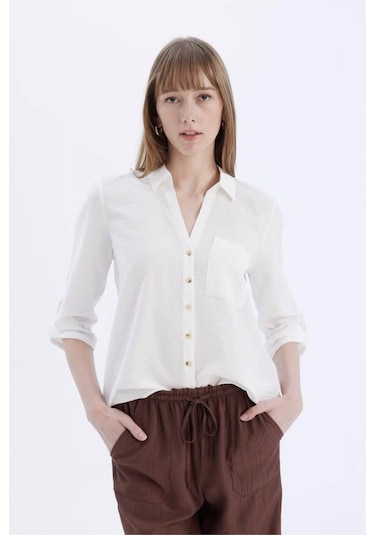Defacto Regular Fit Beyaz Kadın Gömlek M9407az/wt16 Beyaz Defacto Regular Fit Beyaz Kadın Gömlek M9407az/wt16 Beyaz