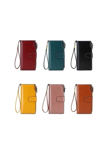 Linjinxu 1669 Rfıd Anti-manyetik Hırsızlığa Karşı Retro Uzun Cüzdan Kartlık Belge Çantası Lotus Rengi Çok Renkli