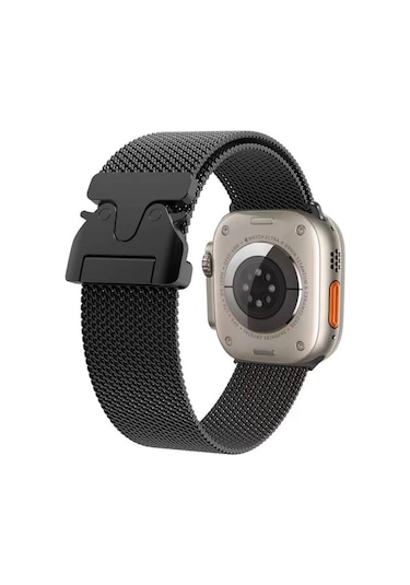 iOs Watch Uyumlu  10 42mm Zore Krd-25 Metal Hasır Kordon-siyah