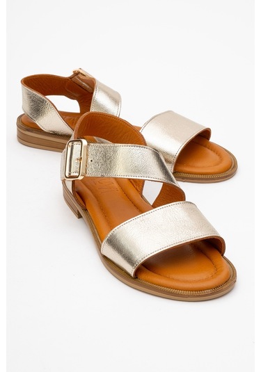 Majesty Altın Metalik Hakiki Deri Kadın Sandalet Altın