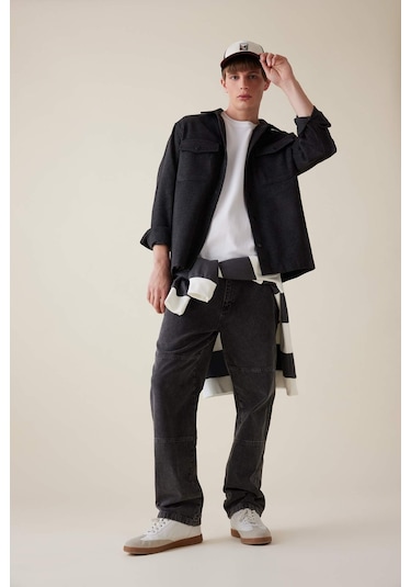 DeFacto Relax Fit Akrilik Karışımlı Basic Düz Uzun Kollu Gömlek Ceket C5961AX24AUAR221