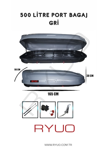 Ryuo Araç Üstü Tabut Port Bagaj 500 Litre Gri