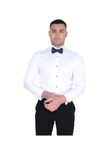 Cengiz İnler Ata Yaka Taş Düğmeli Slimfit Damatlık Gömlek 001