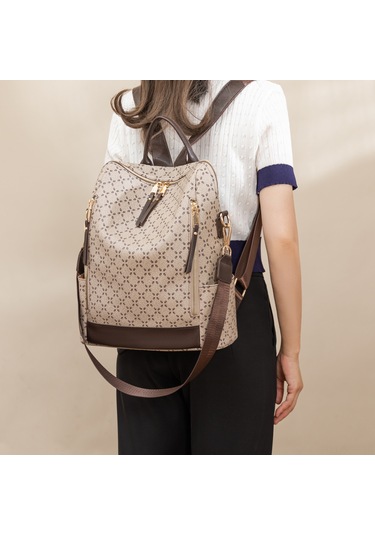 Springsun Çift Kullanimlı Tek Omuz/çift Omuz Çanta - Geniş Hacimli, Gömlekli, Baskılı Desenli, Fantezi Tüy Rengi, Kayıp Engellendiği, Çok Bölmeli, Reçine Materyal, 3d Dış Torba Bej - Kahverengi