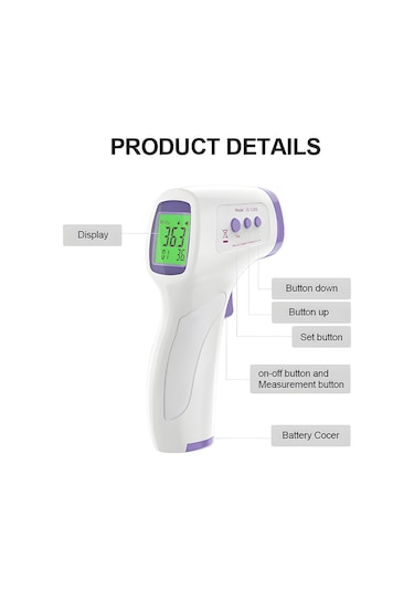 Wezone Beyaz Dışarıdan Dokunmayan Entegre Termometre: Lcd Ekran, 3 Renkli Arka Işık, Sıcaklık Alarmı, C/ F Dönüşümü, 32 Veri Kaydı
