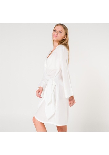 Mona Kadın Kruvaze Pul Baskılı Plaj Elbisesi Ekru