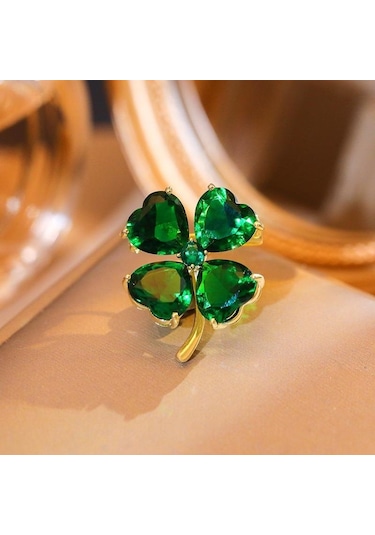 Şans için Dört Yapraklı Yonca Broş Yeşil