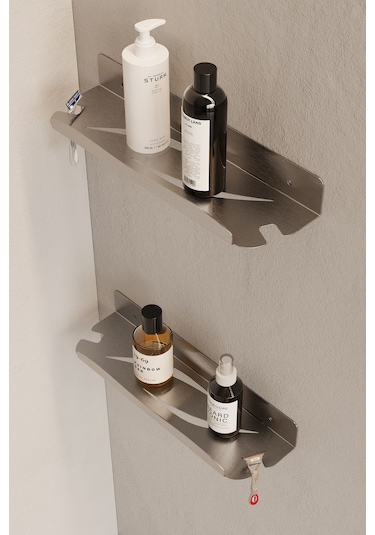 Zift Unique 2 Adet Paslanmaz Çelik İnoks Banyo Şampuan Rafı, Yapışkanlı Ve Vidalı Duş İçi Düzenleyici Askılık Diğer