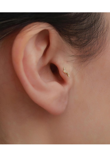 14 Ayar Altın Kıvrımlı Tragus Piercing Sarı Altın