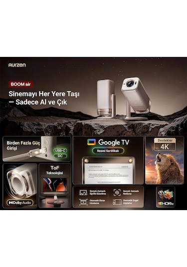 Vankyo Aurzen Boom Air Android Google TV 4K Destekli Projeksiyon Cihazı