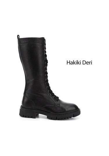 Gönderir Kadın Siyah Floter Fermuarlı Kalın Topuklu Hakiki Deri Postal Çizme Gkzc13446548 Siyah