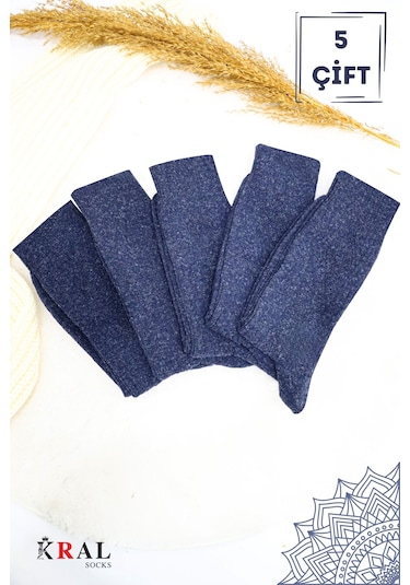 Kral Socks Erkek Kışlık Termal Etkili 5'li Paket Lambswool Kuzu Yün Çorap Lacivert