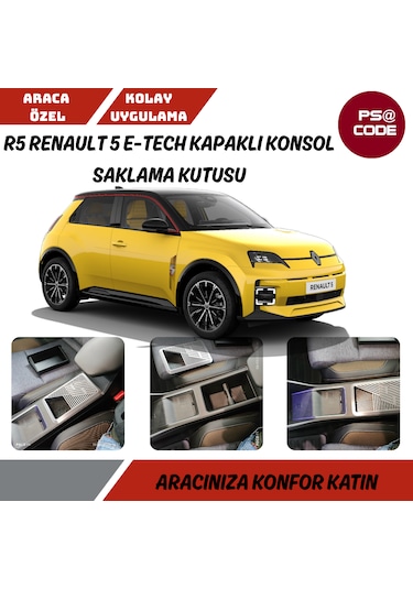 R5 Renault 5 E-tech Kapaklı Konsol Saklama Kutusu