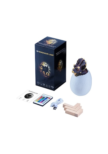 3D Dinozor Yumurta Lambası Gece Işığı Standı D Çok Renkli