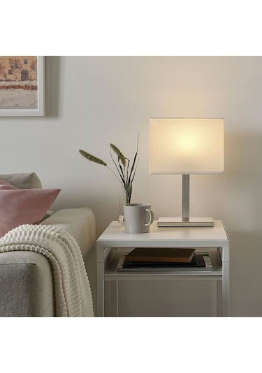 Masa Lambası-Kare Abajur 36 cm Nikelaj Kaplama-Beyaz Renk 8.6 W