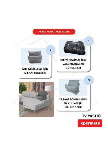 Xpermate Yükseklik Ayarlı Tv Yastığı Bel Destek Yastığı Antrasit